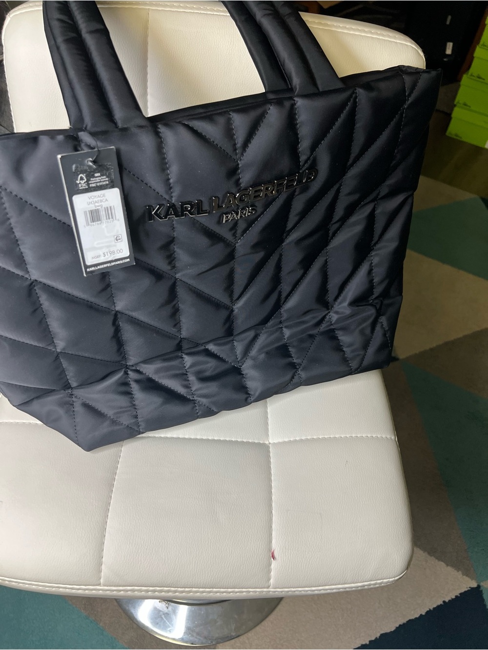 Karl Lagerfeld Black Quilted Tote with Padded Handles